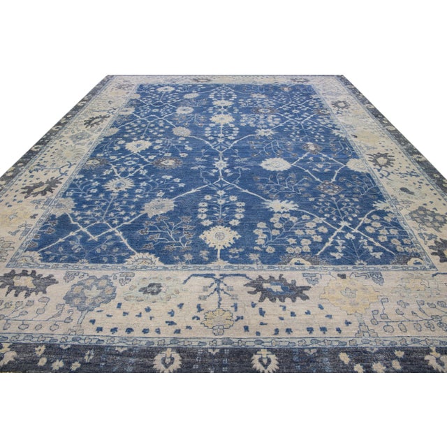 Indian Apadana's Artisan Collection Blue Handmade Floral Indian Wool Rug For Sale - Image 3 of 7