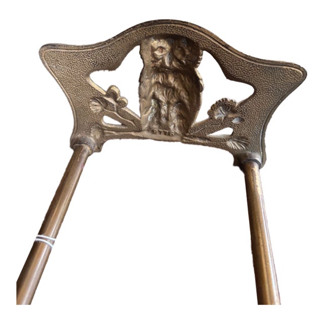 Art Nouveau Brass Plated Owl Expanded Book Rack For Sale