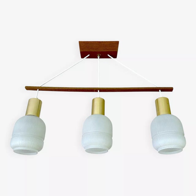Mid-Century Modern Danish Pendant Light in Glass and Teak, 1960s For Sale - Image 3 of 18