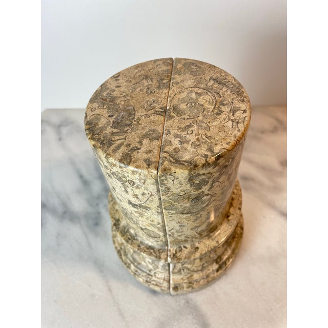 1980s 1980s Postmodern Fossil Stone Column Bookends Sculptural Natural Stone Pair For Sale - Image 5 of 11