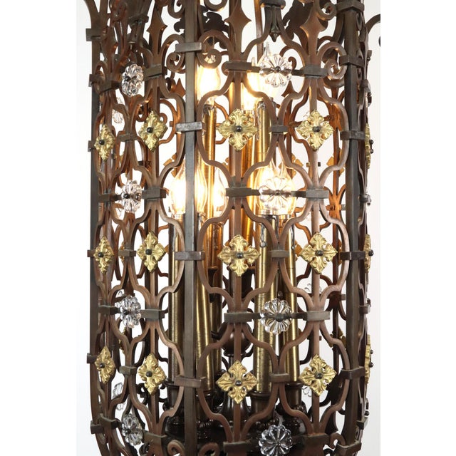 Mid 20th Century Grand Wrought Bronze Spanish Revival Pendant Light For Sale - Image 9 of 16