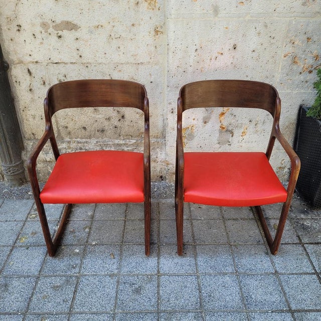 Mid-Century Wooden Traineau Chairs from Baumann, France, 1960s, Set of 2 For Sale - Image 6 of 18