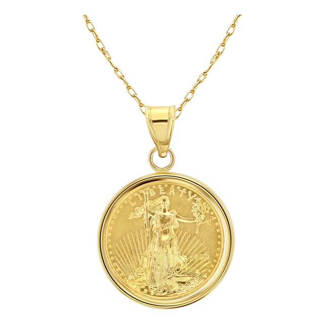 1/4OZ Lady Liberty Flying Eagle Coin Necklace with Polished Bezel For Sale