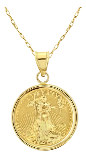 1/4OZ Lady Liberty Flying Eagle Coin Necklace with Polished Bezel