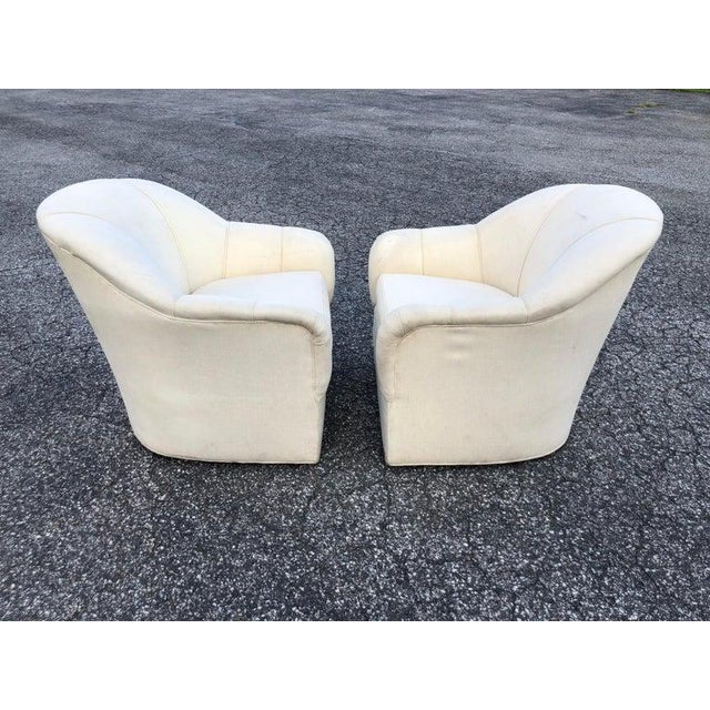 Pair of Ethan Allen Linen Swivel Club Chairs Chairish