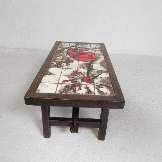 Vallauris Tile Table with an Image of a Fantasy Bird, 1960s For Sale - Image 12 of 18