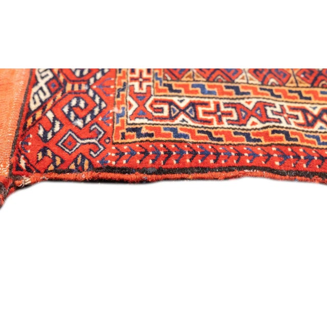 Orange Antique Persian Turkmen Saddle Bag (One of Pair) 2'2'' X 3'4'' For Sale - Image 8 of 11