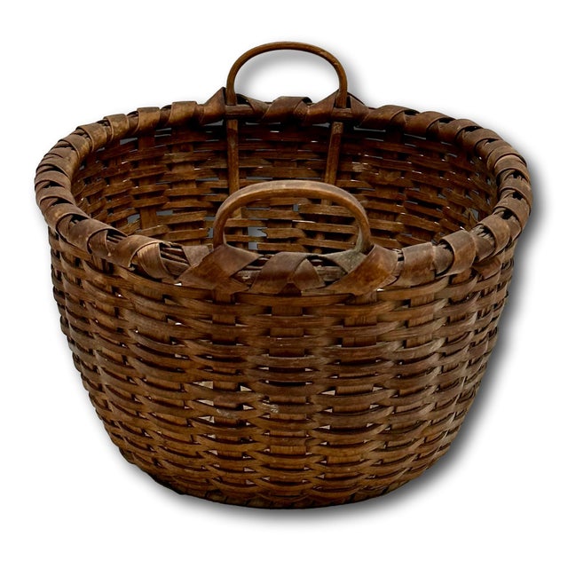 Small Size Late 19th Century Antique American Hand Woven Ash Splint Bread Basket - Nice Original Color & Patina For Sale In Boston - Image 6 of 18