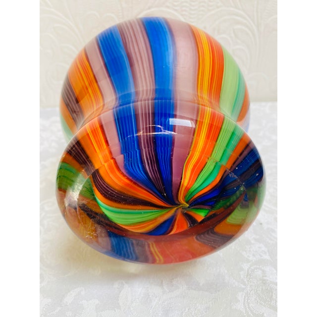 1970s Vintage Millefiori Striped Italian Murano Attributed Heavy Glass Paperweight Vase For Sale - Image 5 of 11