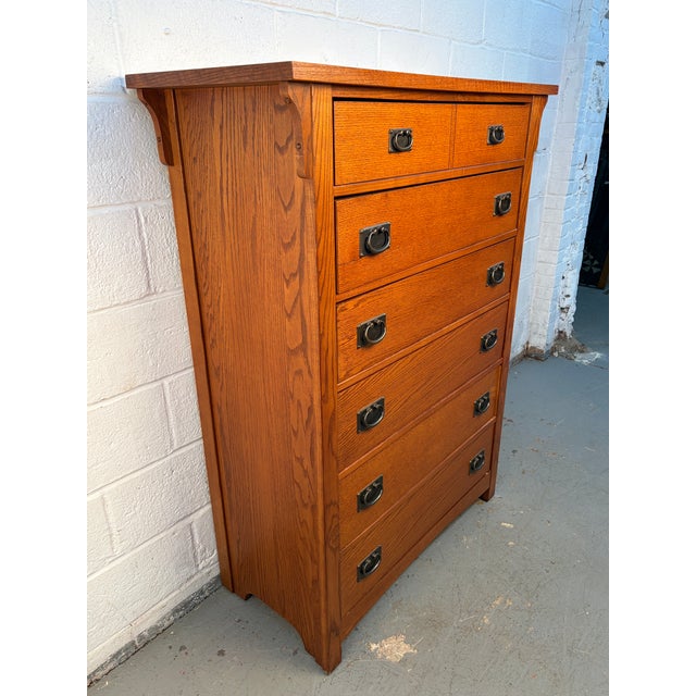 Late 20th Century Mission Oak Highboy Dresser by Vaughan Bassett For Sale - Image 4 of 17