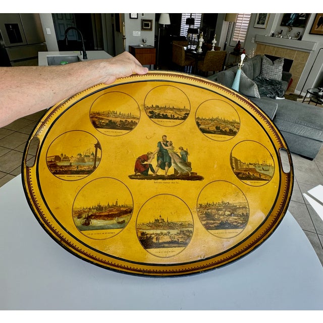 Large Antique French Empire Yellow Oval Tole Tray - Early 19th-Century For Sale - Image 16 of 16