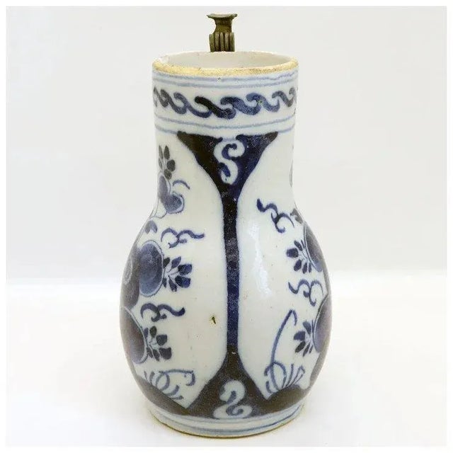Early 18th Century Dutch Delft Pewter Mounted Pottery Blue and White Tankard For Sale - Image 5 of 10