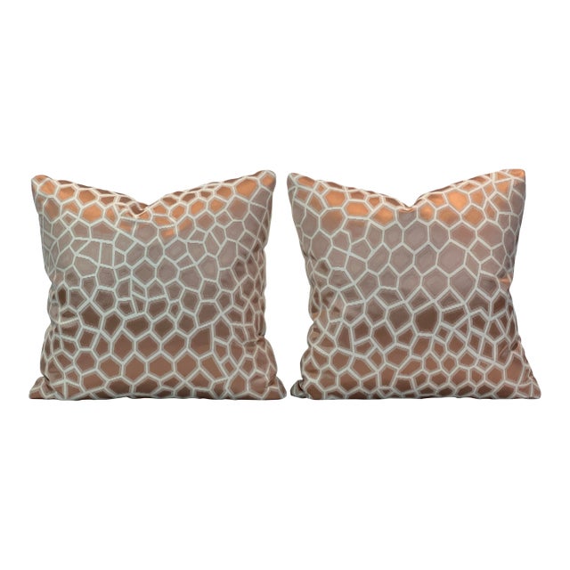 Geometric 20”x20” Feather/Down Pillows - A Pair For Sale