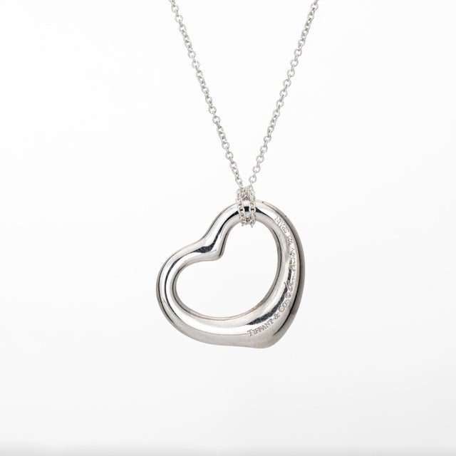 Contemporary Tiffany & Co Signed Open Heart Necklace Medium Sterling Silver For Sale - Image 3 of 3
