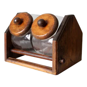 Vintage Glass Jars With Wood Stand