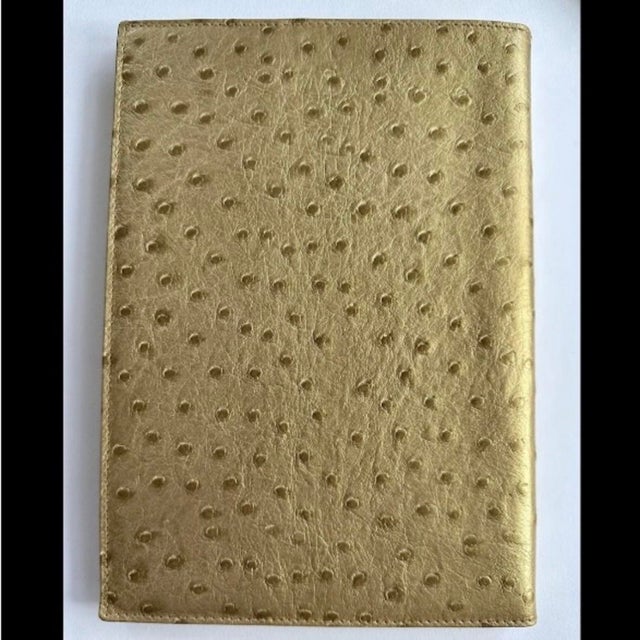 Vintage 90s Fendi Vini Wine Tasting Notes Journal Gold Notebook Ostrich Leather For Sale - Image 9 of 12