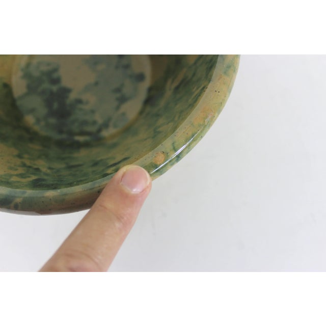 Vintage Green Sponge Ware Bowl Primitive Rustic Speckled Pottery For Sale - Image 9 of 9