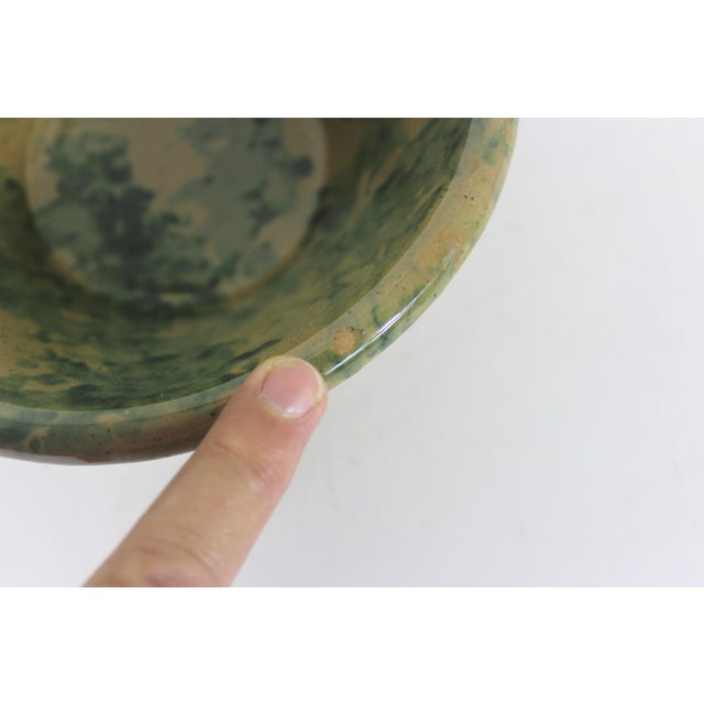 Vintage Sponge Ware Bowl Green Primitive Rustic Speckled Pottery For Sale - Image 9 of 9