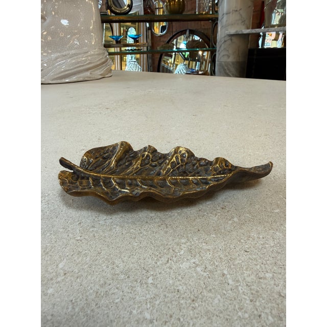 Vintage Brass Leaf Trinket Dish / Decorative Catchall Bowl For Sale - Image 4 of 6