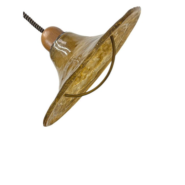 Amber Acrylic and Brass Hat-Shaped Pendant Lamp from Cristallux, Germany, 1970s For Sale - Image 12 of 14