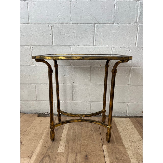 Gilt Metal and Smoke Glass Table For Sale - Image 4 of 11