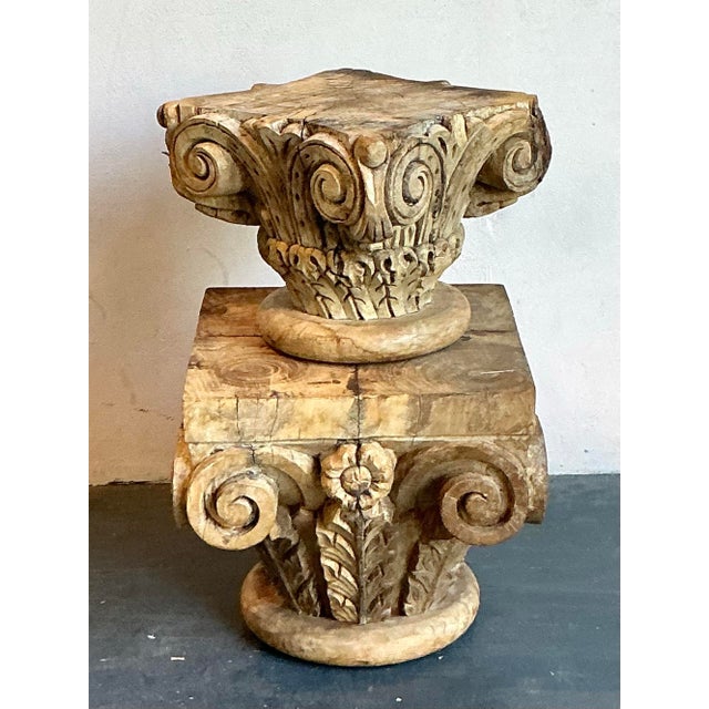 Vintage Boho Carved Wood Column Drink Tables - Set of 2 For Sale - Image 12 of 12