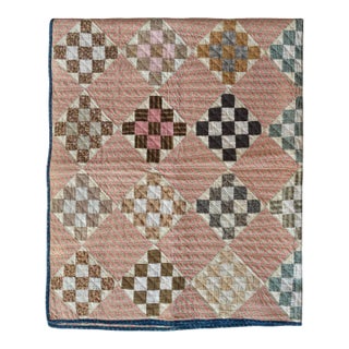 Early 20th C Hand-Quilted Variation of a Nine Patch Cotton Quilt. - For Sale