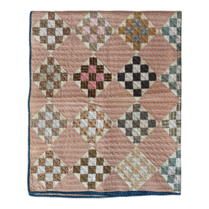 Early 20th C Hand-Quilted Variation of a Nine Patch Cotton Quilt