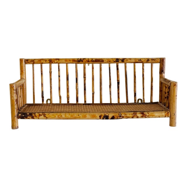 Vintage Scorched Bamboo Wall Shelf For Sale