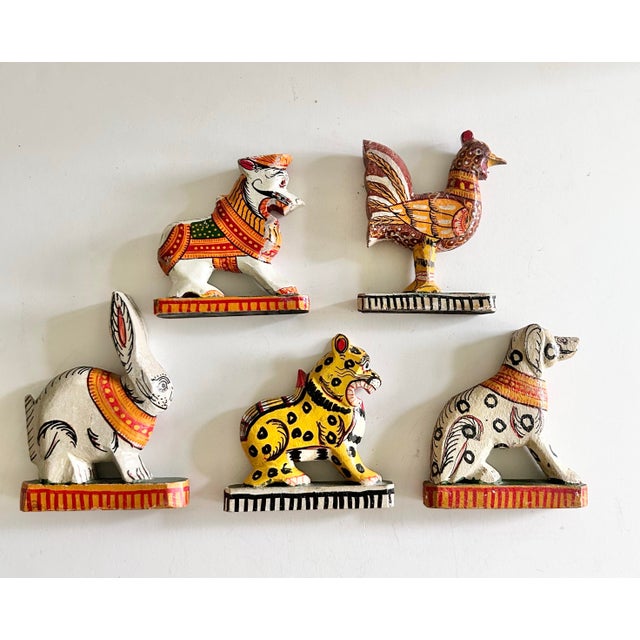 Red Antique Indian Hand-Painted Folk Art Animal Procession Figures, Set of 11 For Sale - Image 8 of 12