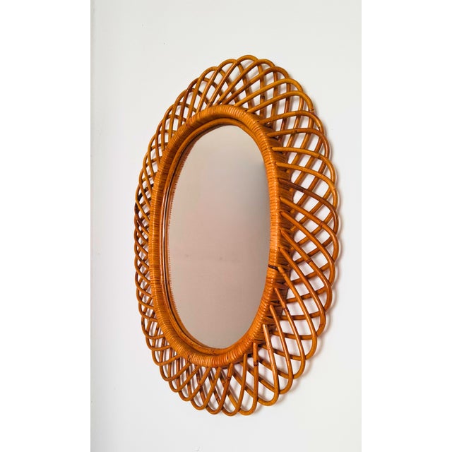 Oval Rattan and Bamboo Wall Mirror, 1960 For Sale - Image 4 of 4