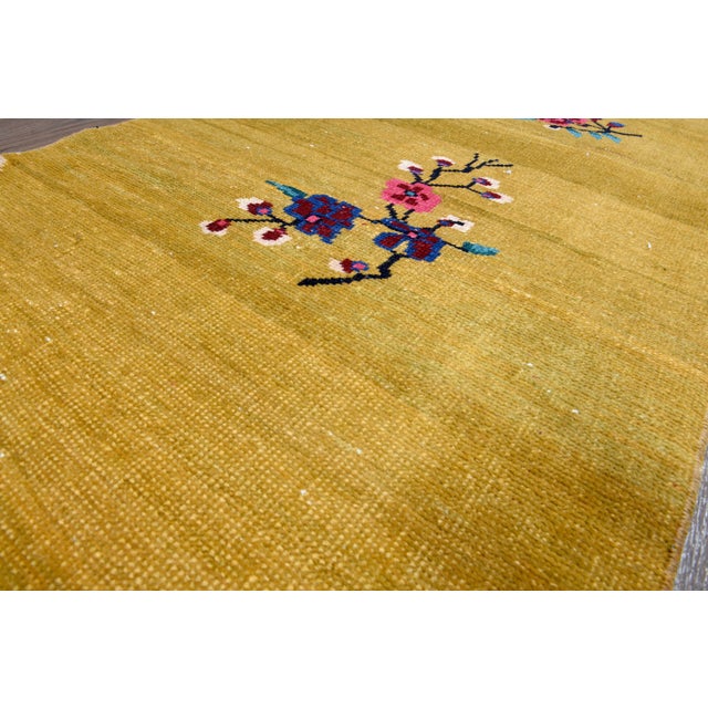 1970s Vintage Turkish Handmade Wool Cotton Yellow Runner Rug For Sale - Image 4 of 11
