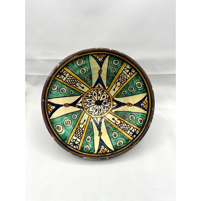 Antique 19th-Century Moroccan Ceramic Bowl – Mokhfia Polychrome Pottery For Sale - Image 4 of 12