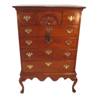 1940s Curley Maple Chest on Frame by Joseph Gerte of Boston For Sale