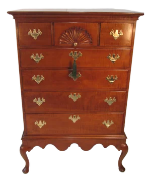 1940s Curley Maple Chest on Frame by Joseph Gerte of Boston