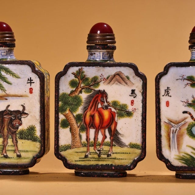 Set of 6 Antique Cloisonné Enamel Zodiac Snuff Bottles, 480g Total, 12 Designs For Sale - Image 9 of 10