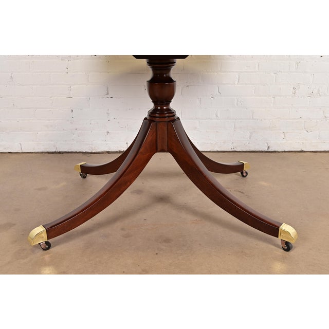 Baker Furniture Georgian Banded Mahogany Pedestal Extension Dining Table, Newly Refinished For Sale - Image 10 of 13
