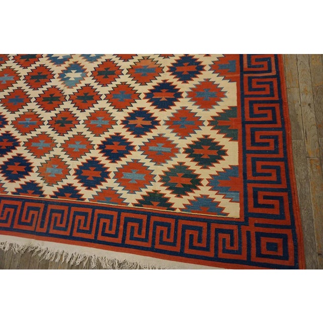 Wine 1940s Earth Tone Medallion Tribal Antique Dhurrie Kilim Cotton Rug 8' 9''x 13' 8'' Carpet For Sale - Image 8 of 8