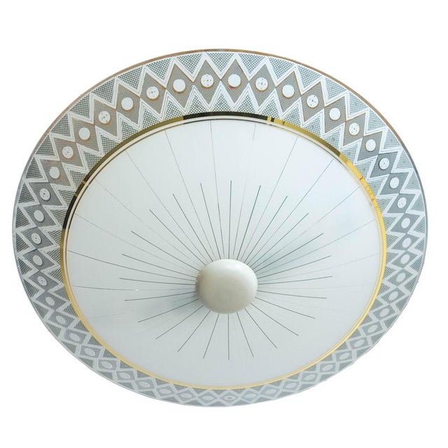 Metal French Umbrella Pendant in Glass and Brass, 1950 For Sale - Image 7 of 11