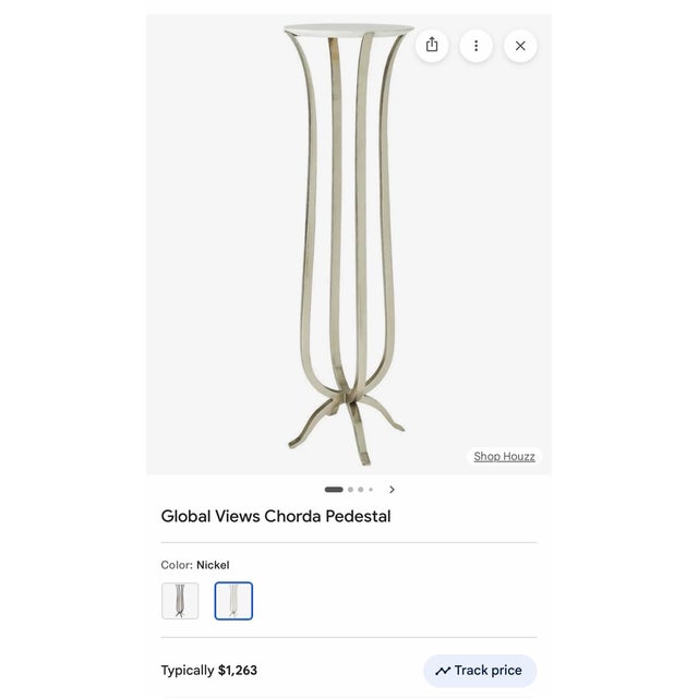 Global Views Chorda Pedestal Pair – Nickel & White Marble (Large + Medium) For Sale - Image 9 of 10