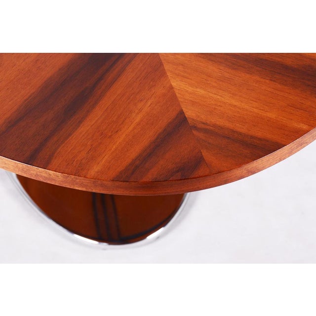 Brown Functionalism Oval Table in Chrome and Walnut from Kovona, Czechia, 1960s For Sale - Image 8 of 14