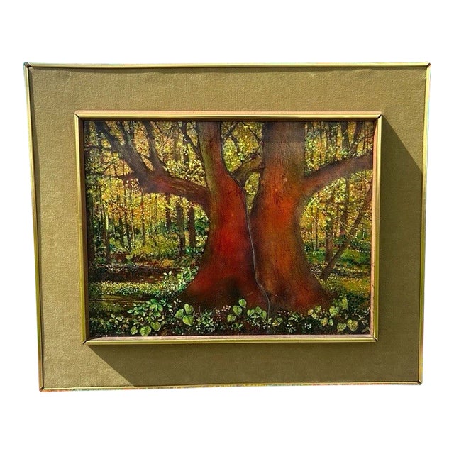 1960s Helen Trivigno - Forest Scene: Summer Framed Enamel on Copper Art (New Orleans) For Sale