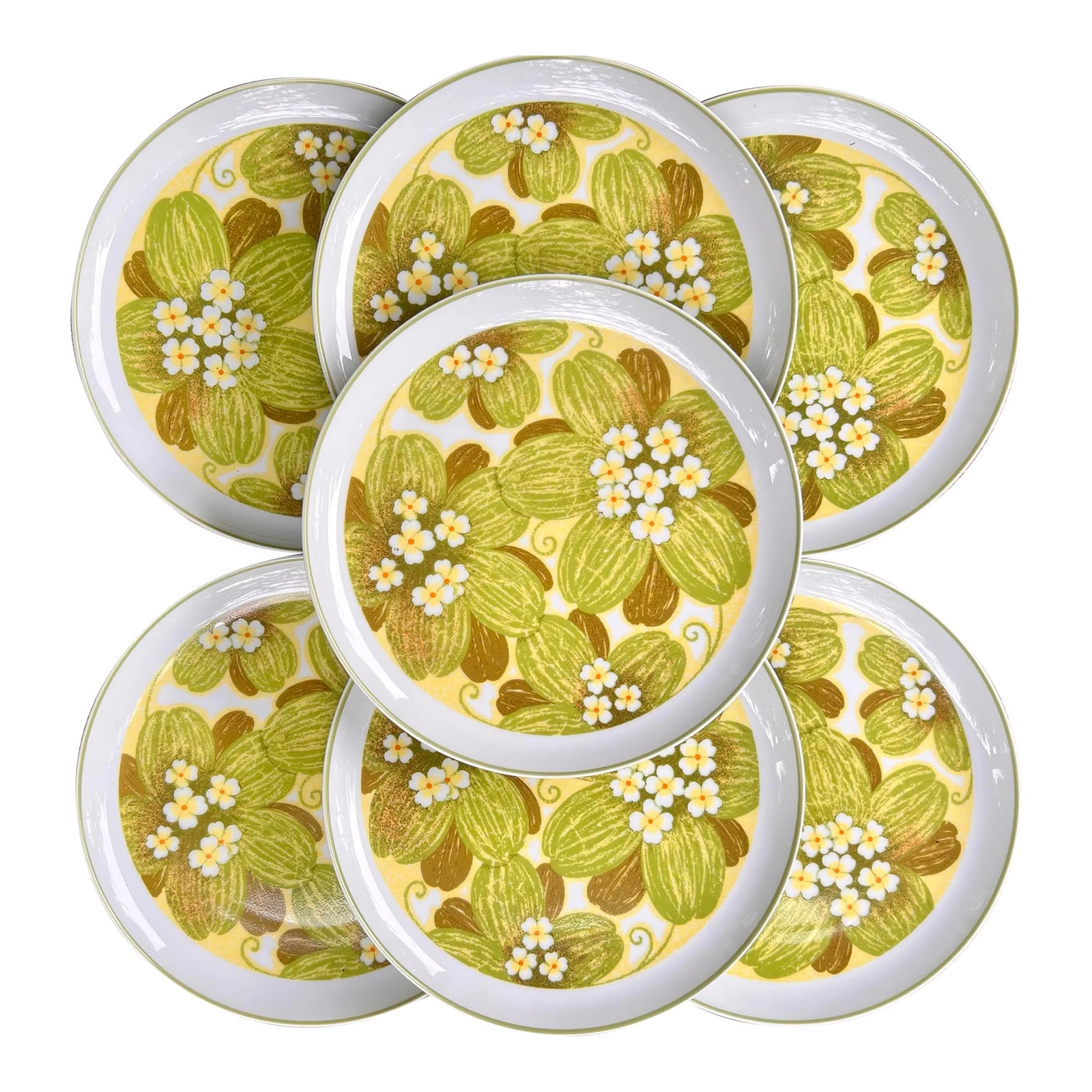 Vintage Noritake “Wahine” Retro Floral Dinner Plates- Set of 7