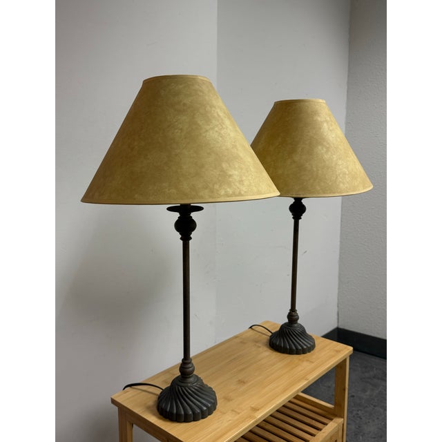 Traditional Patinated Fluted Base Table Lamps, Pair For Sale - Image 4 of 12