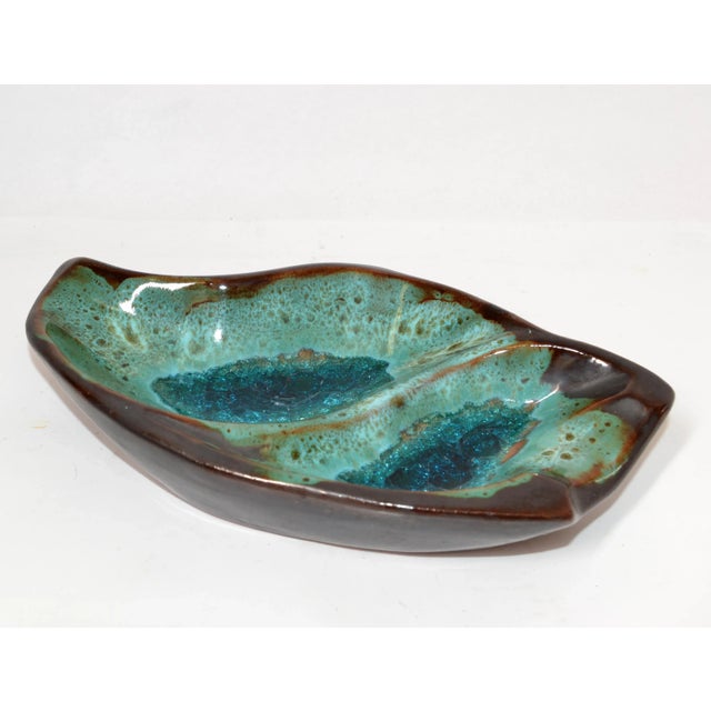 Pottery Ceramic Decorative Bowl Brown and Turquoise Vide Poche Blue Mineral 1960 For Sale - Image 9 of 13