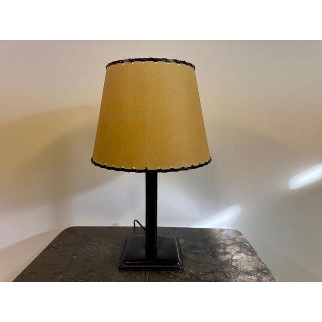 Black Leather Table Lamp in the style of Jacques Adnet, 1960s For Sale - Image 11 of 12