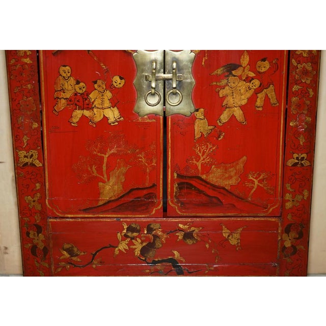 Lar ge Oriental Chinese Hand Painted Lacquered Cabinet by Charles & Ray Eames, 1920s For Sale - Image 4 of 18