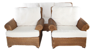 Vintage Wicker Lounge Set, 1970s, Set of 3