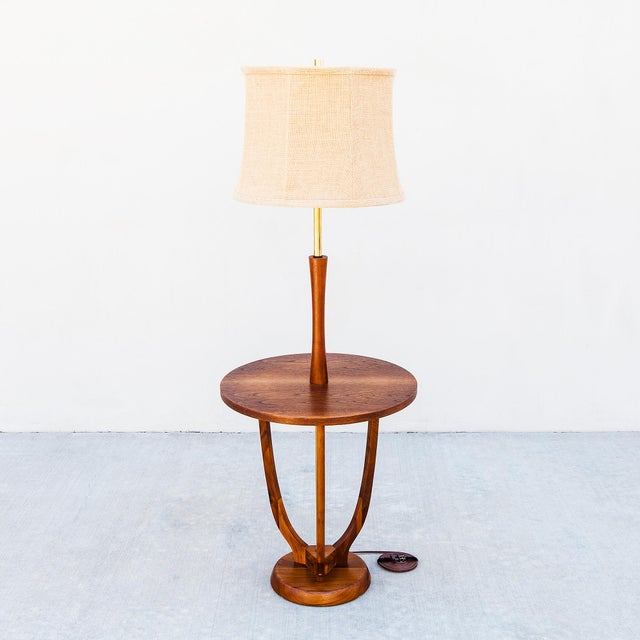 Restored 1960s Sculpted Walnut & Brass Floor Lamp With Cocktail Table For Sale - Image 12 of 12