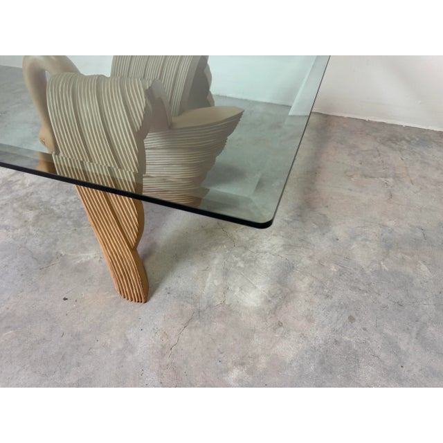 Vintage Coastal Carved Wood Swan Square Coffee Table With Beveled Glass Top/ Sold For Sale - Image 11 of 11